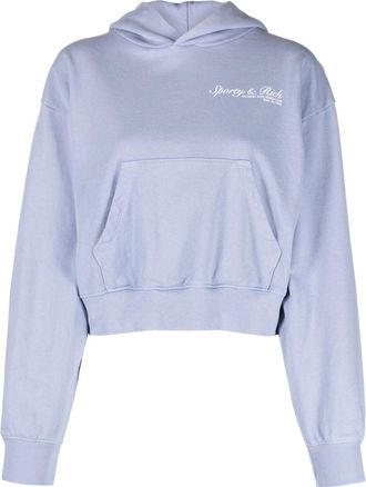 Sporty & Rich logo-print cropped hoodie - women - Cotton - S - Blue