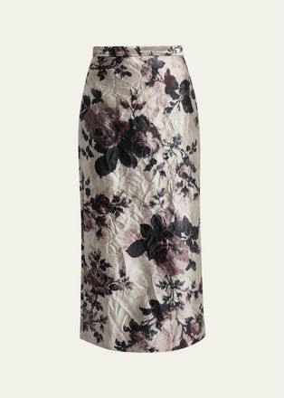 Erdem Floral Metallic Crinkled Midi Skirt