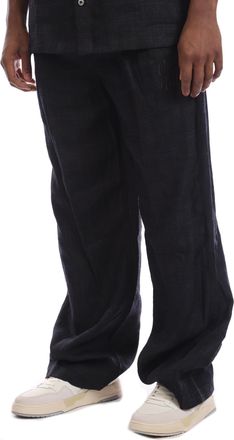 Off-white Mens Off White 90s Logo Linen Baggy Tapered Pants in Black - Size 29W/32L