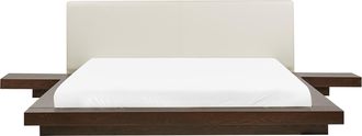 Beliani Cama De Agua Moderna 180 X 200 Cm Con Colch&oacute;n Mesitas De Noche Cabecero De Piel Sint&eacute;tica Mdf Madera De Fresno Oscuro Zen
