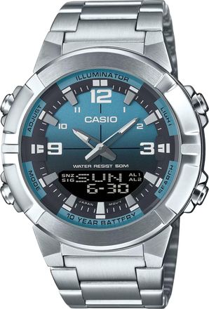 Casio Mens Blue Dial Stainless Steel Analog Digital Watch - AMW-870DA-2A2VDF