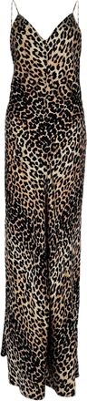 Ganni Ganni Leopard-Print Sleeveless Maxi Dress in Brown Silk