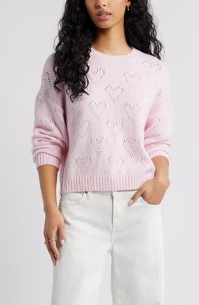 BP. Pointelle Heart Cotton Blend Sweater in Pink Soda at Nordstrom Rack, Size Large