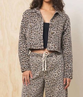 Vintage Havana Stretch Denim Crop Jacket In Leopard
