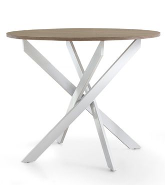Home Heavenly Home Heavenly - Mesa Redonda Comedor Cocina Blake, Mesa Industrial 90 Cm Di&aacute;metro Con Patas Met&aacute;licas Entrecruzadas. Color: Roble - Blanco