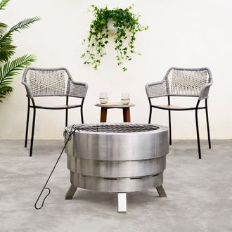 Teamson Home Felix 25 Outdoor Collapsible Stainless Steel Wood Burning Fire Pit with Carrying Case