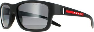 Prada Rectangle Mens Grey Rubber Dark Silver Mirror Polarized PS01WS - One Size