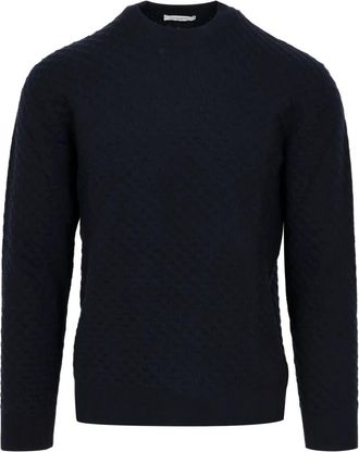 Paolo Pecora Merino Wol Gebreide Trui Zwart Blauw - Heren - Ronde hals truien - Zwart - 2XL - Wol - Truien & Vesten