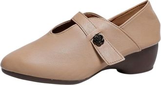 Generic Womens Mary Jane Style Slip On Pointed Toe Ankle Strap Comfort Wedge Heels Casual Shoes for Business Party (5.5,Khaki)