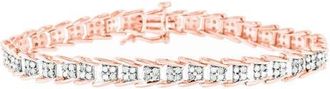 House of Brilliance Silver 2.0 Cttw Diamond Fan-Shaped Fancy Chevron Link Tennis Bracelet in Rose at Nordstrom
