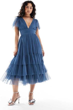 Lace & Beads Madison - Vestito midi da damigella color blu profondo