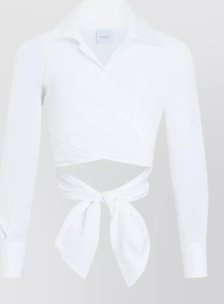 Patou wrap cropped top long sleeves collar