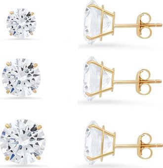 Queen Jewels Set of 3 Round Cubic Zirconia Stud Earrings in Gold at Nordstrom Rack