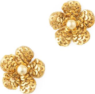 Deepa Gurnani Kioko Sequin Flower Statement Earrings in Gold at Nordstrom