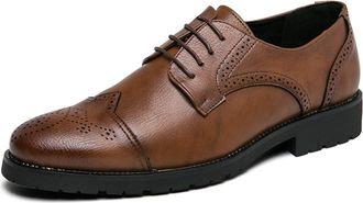 Generic Dress Oxford for Men Lace Up Round Toe Wing Tip Brogue Embossed Derby Shoes Rubber Sole Non Slip Block Heel Slip Resistant Wedding(Brown,5.5 UK)