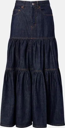 Saint Laurent Tiered denim maxi skirt