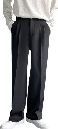 Generic Mens Solid Wide Leg Suit Pants Casual Fashion Baggy Trousers Black L