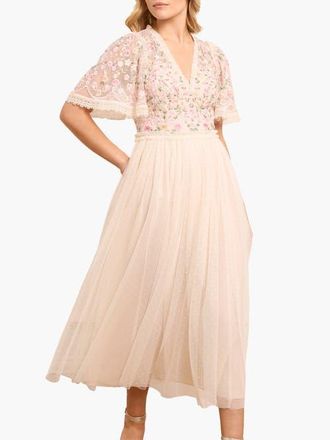 Needle & Thread Rosie Lace Bodice V-Neck Ballerina Dress in Cream/multi at Nordstrom, Size 6