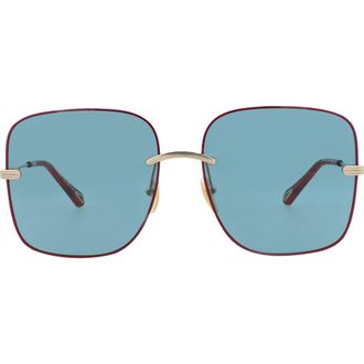 Chlo&eacute; 61mm Square Sunglasses in Gold Gold Blue at Nordstrom Rack
