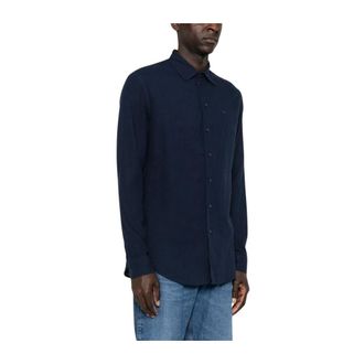 Emporio Armani Casual Shirts, male, Blue, Size: XL Linen Blend Shirt