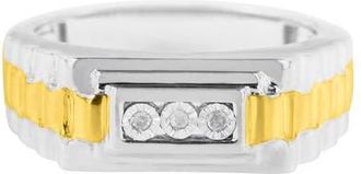 House of Brilliance Mens 10K Yellow Gold Plated Silver Diamond Accent 3 Stone Ridged Band Ring in Yellow Gold Over Silver at Nordstrom, Size 9