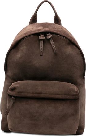 Officine Creative Zaino in pelle scamosciata con zip e logo - Marrone