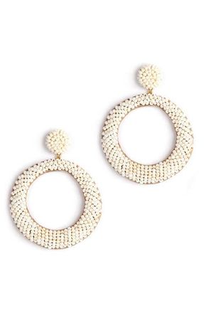 Deepa Gurnani Asta Beaded Hoop Drop Earrings in Pearl at Nordstrom