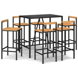 Berkfield Home 7 Piece Garden Bar Set Black Poly Rattan& Solid Wood Acacia
