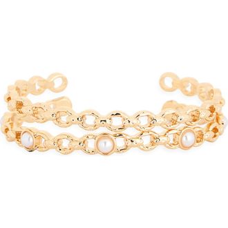 Nordstrom Rack 2-Pack Faux Pearl Sparkle Cuff Bracelets in White- Gold at Nordstrom Rack