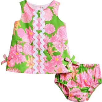 Lilly Pulitzer Baby Lilly Cotton Shift Dress & Bloomers Set in Multi Seaside Garden Overprint at Nordstrom, Size 12-18M