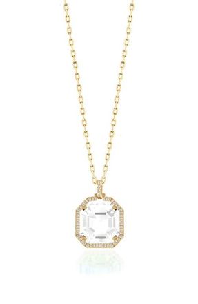 Goshwara Gossip Asscher Cut Stone & Pav&eacute; Diamond Pendant Necklace in White at Nordstrom, Size 16