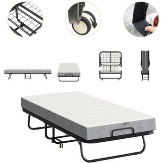 Vingo SWANEW Letto per ospiti 80x190cm con materasso, su ruote, pieghevole, letto pieghevole fino a 120 kg, portatile