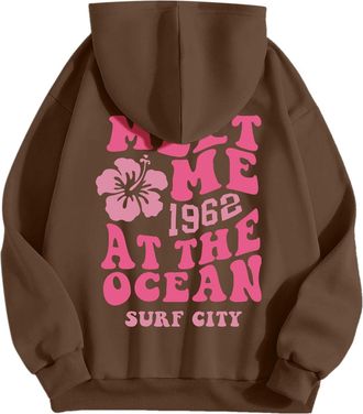 Generic Sweatshirts for Women Puff Hoodie Letter Print Casual Graphic Hoodies Drawstring Pullover