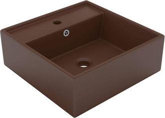 vidaXL Vidaxl - Lavabo cuadrado rebosadero cerámica marrón oscuro mate 41x41 cm
