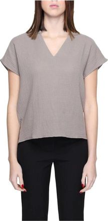 Jacqueline de Yong Gestructureerde V-hals Top- Korte Mouwen - Dames - T-shirts - Beige - L - Tops