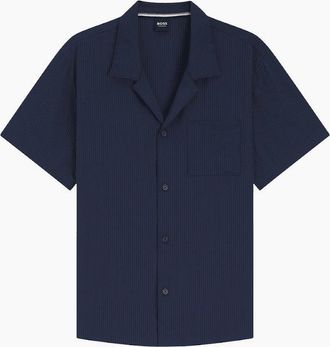 HUGO BOSS Mens Relax Navy Textured Beach Shirt - Size: 40/Regular
