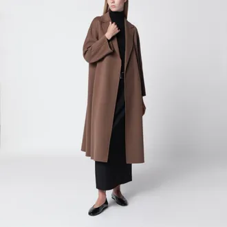Max Mara Cappotto midi in drap di lana marrone