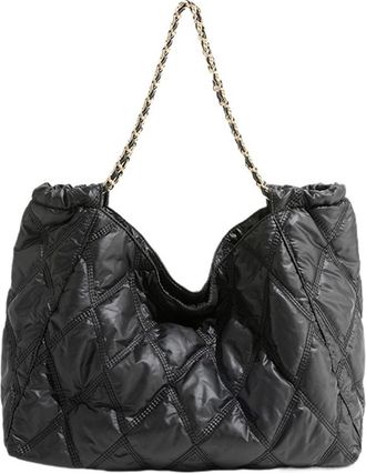 Generic Compatible For Casual Women Shoulder Bags Chains Padded Lady Handbags Large Capacity Tote Bag Big Puffy(Black)