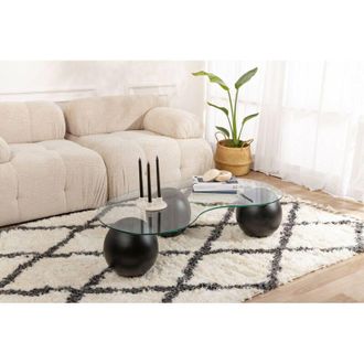 Dmora Mesa De Caf&eacute; Sawyer, Mesa De Centro Baja, Revistero Para Sof&aacute;, Estante De La Sala De Estar, 117x60 H30 Cm, Negro - Dmora