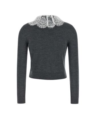 Self Portrait Womens Cardigan Lace Collar Grey Merino Wool - Main: Wool; Trim: Cardigans Sweater