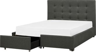 Beliani Cama Con Almacenaje De Poli&eacute;ster Gris Oscuro Negro 140 X 200 Cm La Rochelle