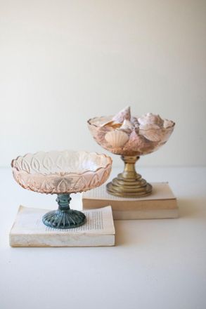Kalalou Set Of Two Glass Compotes - One Each Design