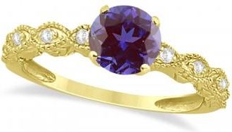 Allurez Vintage Style Alexandrite & Diamond Engagement Ring in 14k Yellow Gold (1.18ct)