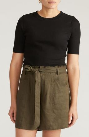 Universal Standard Classic Rib Short Sleeve Top in Black at Nordstrom, Size Xl
