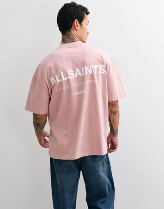 AllSaints Underground T-shirt a maniche corte con logo grafico e stampa sul retro rosa