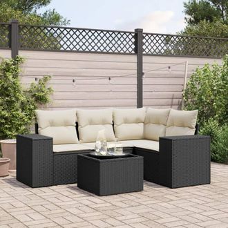 vidaXL Vidaxl - Set De Muebles De Jard&iacute;n 5 Pzas Y Cojines Rat&aacute;n Sint&eacute;tico Negro