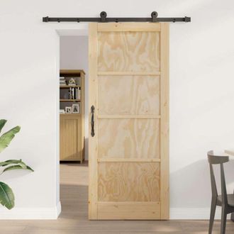 vidaXL Vidaxl - Puerta Deslizante Manual Natural Y Negro 83 X 202 Cm