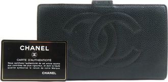Chanel Black Grained Calfskin Wallet (Bi-Fold) (Pre-Owned)