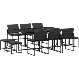 vidaXL Juego De Comedor De Jard&iacute;n 11 Pzas Con Cojines Textileno Negro Vidaxl