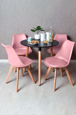 Regalos Miguel Regalos Miguel - Black Friday - Conjunto Mesa Tower Redonda 80 Cm Negra Y Pack 4 Sillas Synk Basic - Rosa